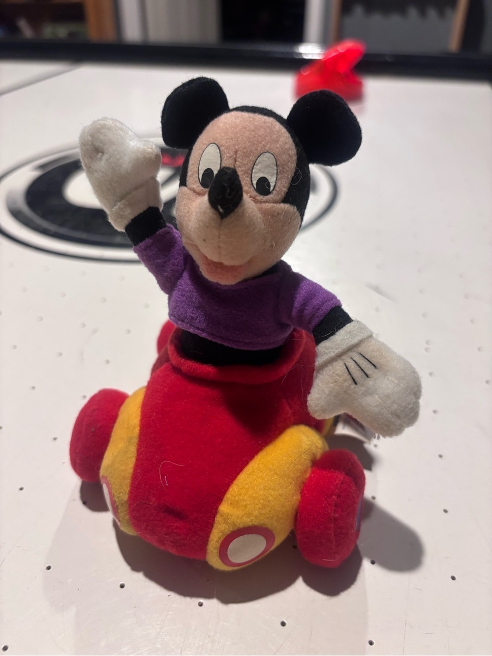 Vintage Plush Mouse Character in Red & Purple Car Toy
